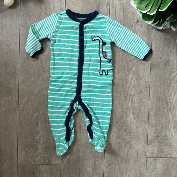 Carter’s Vibrant Dinosaur Footies One-Piece Sleep & Play baby boy Green Striped - Picture 5 of 9